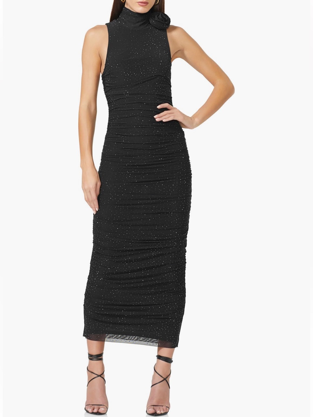 AFRM Black sparkly Ruched Maxi Dress